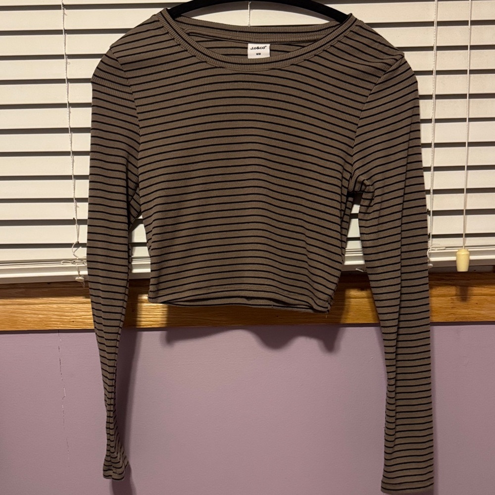 Jo & Co. Striped Long Sleeve Top in Black and Brown